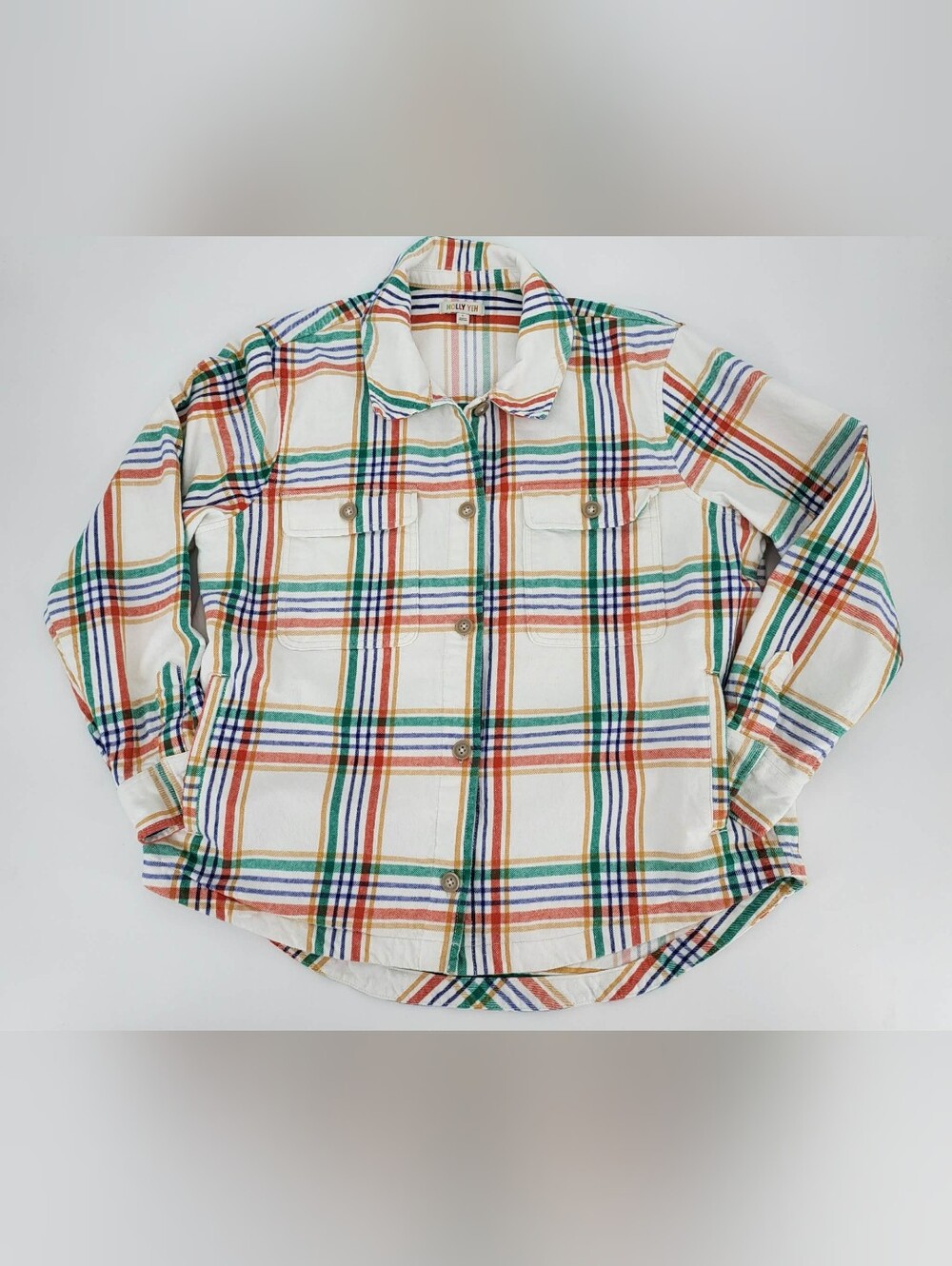 Molly Yeh Cream Multi-Color Plaid Button-Down Shirt